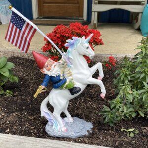 Super Patriotic Trio: Cat, Gnome & Unicorn Statue - Indoor/Outdoor Garden Gnome